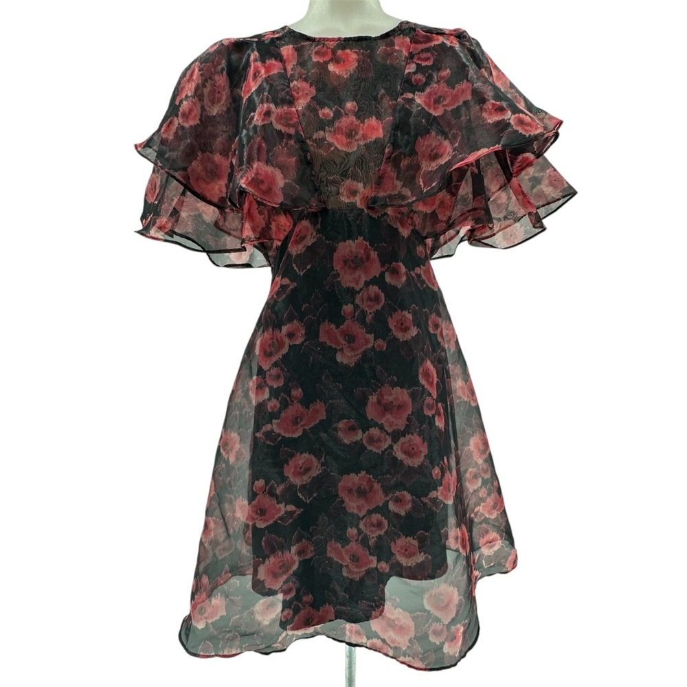 TOP SHOP Tall Rose Flutter short Sleeve Babydoll sheer Lined Dress Sz 4